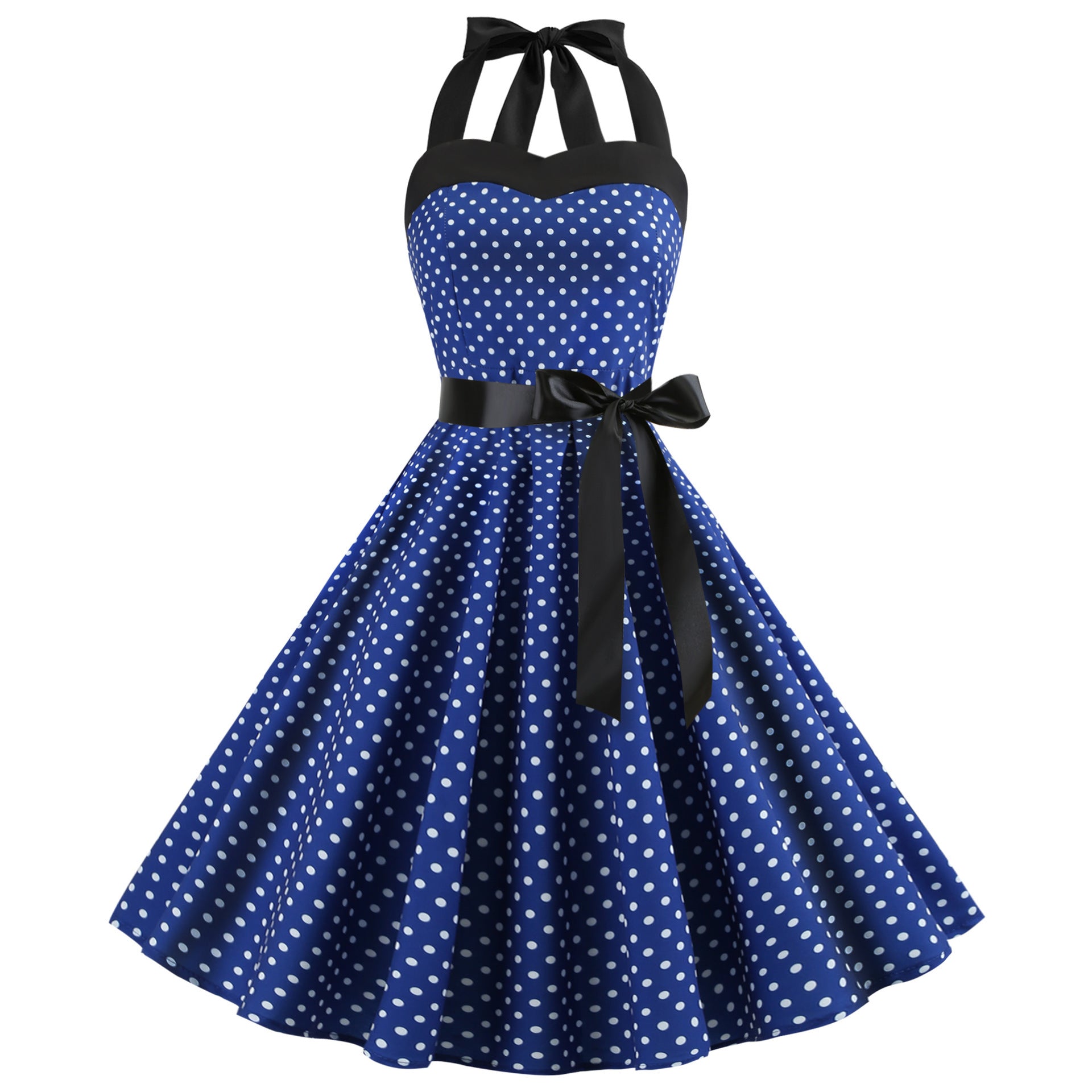 Women's Retro Wave & Dot Print Strap Maxi Dress – 7 Colors, Sizes S–XXL