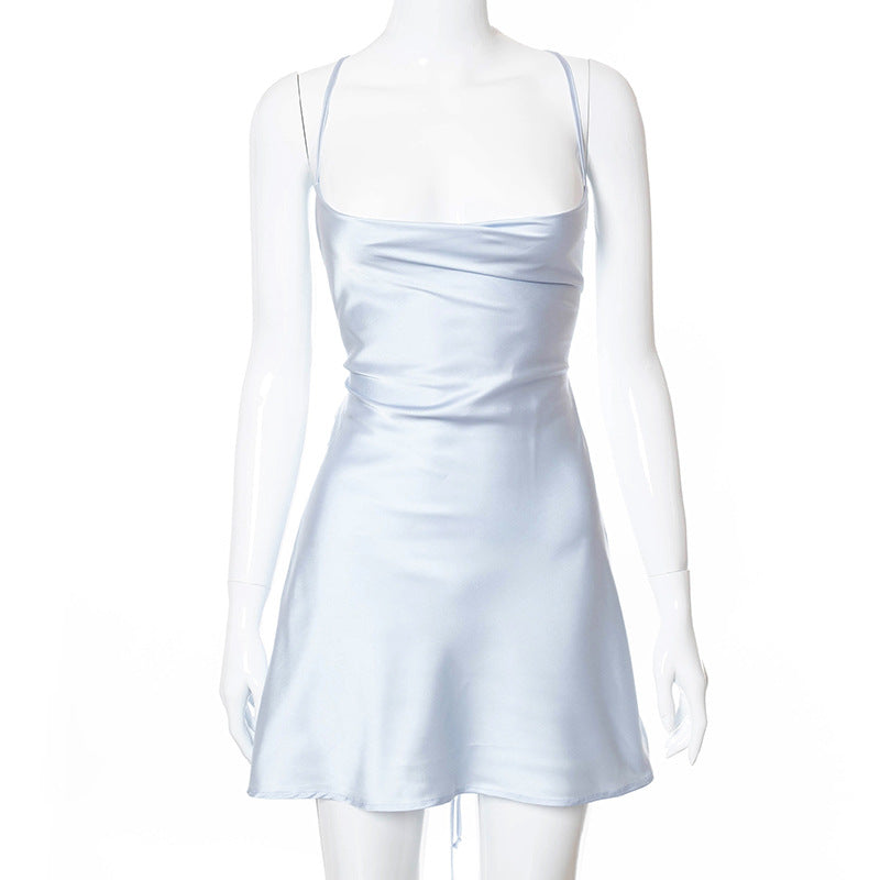 Women's Low-Cut High-Waist Strap Midi Dress – Solid Color, Sexy Summer Style