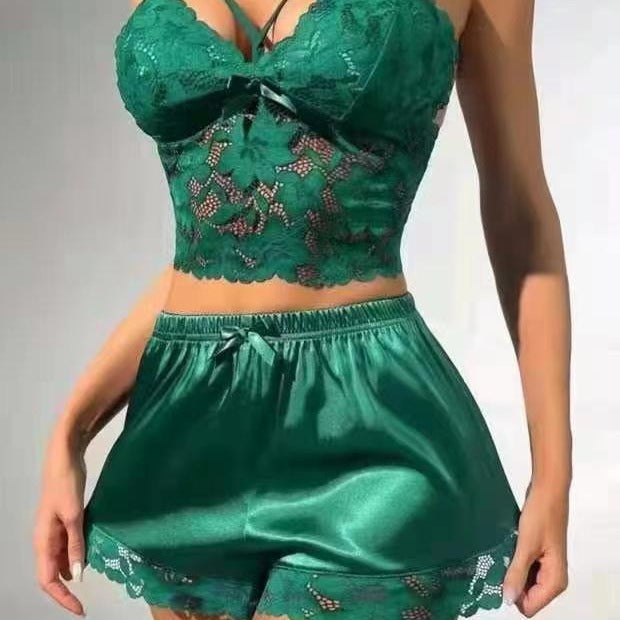 Women's Lace Trim Camisole & Shorts Pajama Set | 7 Colors | S–XXXL