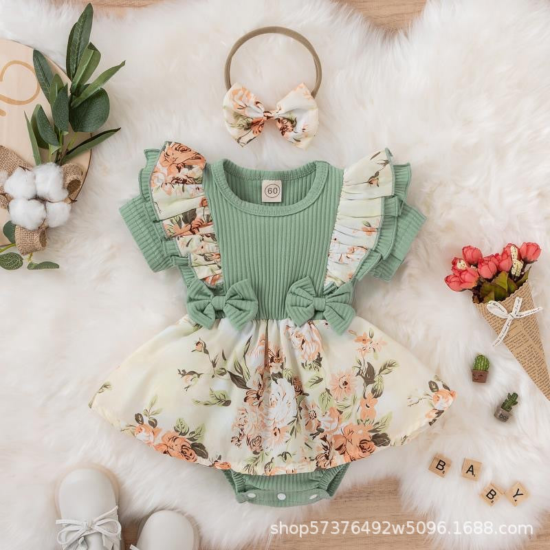 Baby Girl Lace Bow Triangle Romper Dress