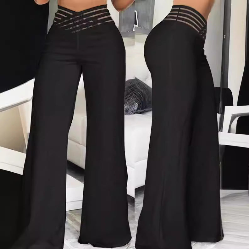Women's High Waist Wide Leg Pants – Hollow Belt, Loose Fit, 10 Colors, S–3XL