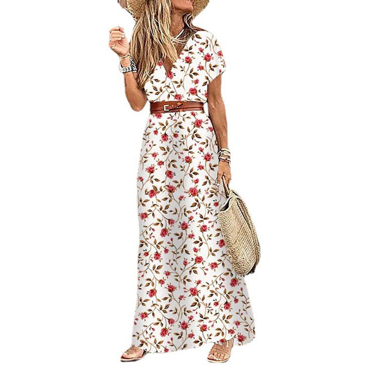 Women's Bohemian V-Neck Floral Midi Dress – 9 Colors, Sizes S–3XL