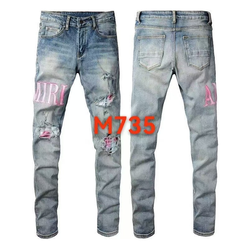 Men's Punk Retro Ripped Slim-Fit Stretch Printed Jeans | 11 Styles, Sizes S–3XL