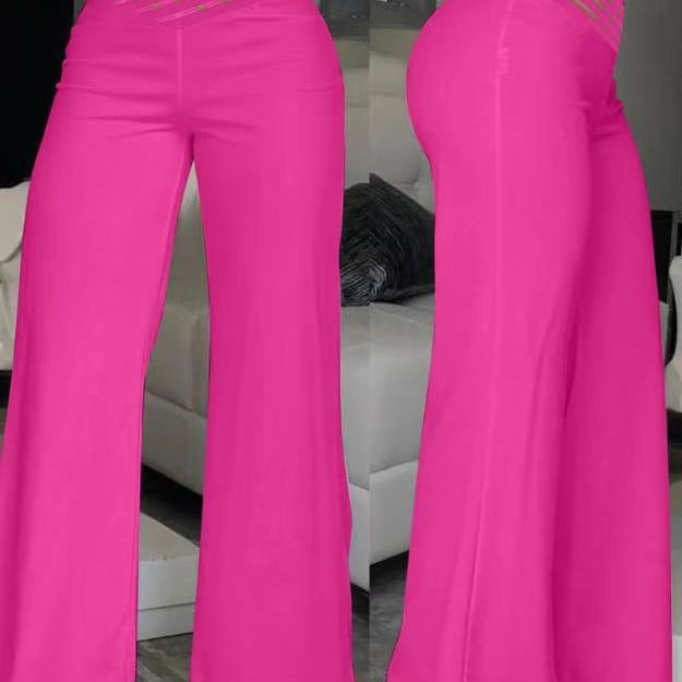 Women's High Waist Wide Leg Pants – Hollow Belt, Loose Fit, 10 Colors, S–3XL