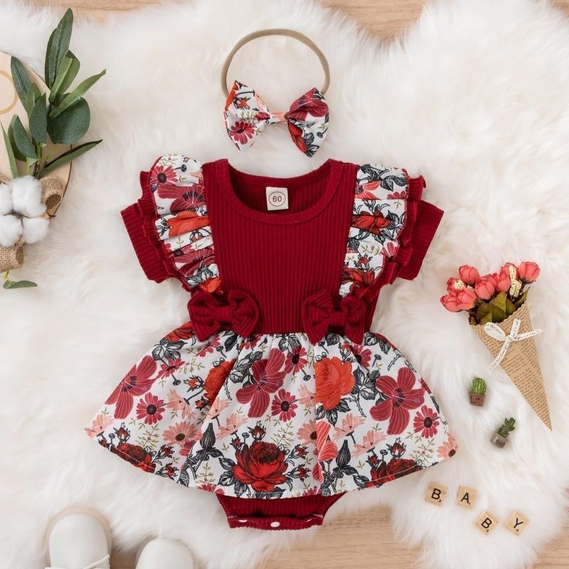 Baby Girl Lace Bow Triangle Romper Dress