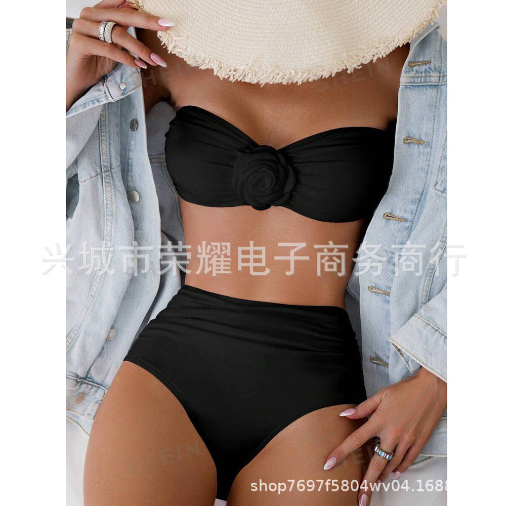Women's Rose Tube Top Two-Piece Bikini Set