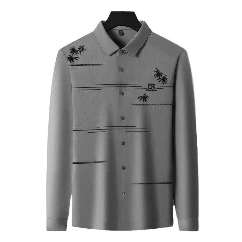 Men's Printed Long-Sleeve Casual Shirt | Wrinkle-Free, Lapel Collar