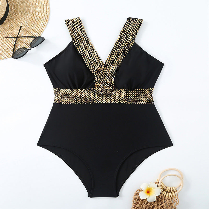 2026 New Amazon European And American Stitching Flesh Covering Slim Large Size Swimsuit Women Chubby MM Beach Bikini
