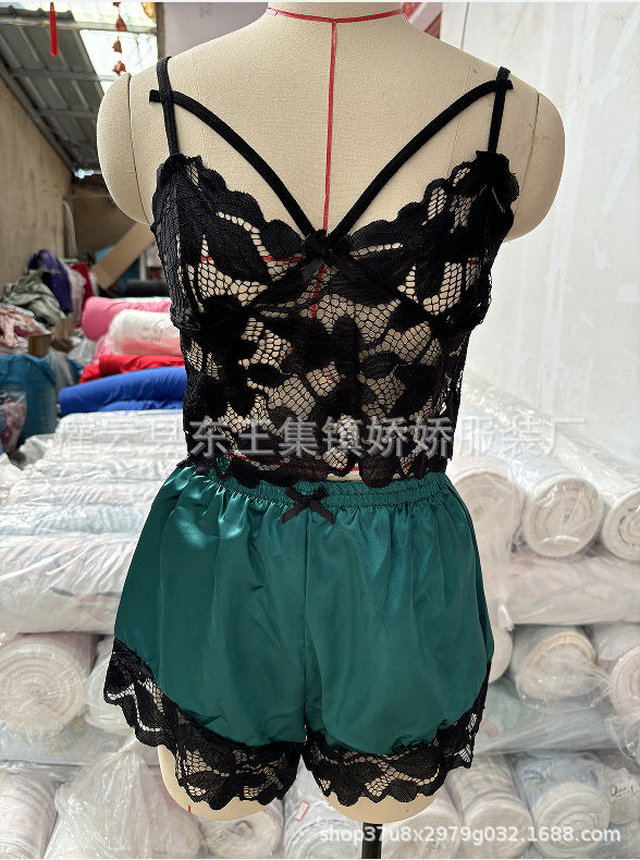 Women's Lace Trim Camisole & Shorts Pajama Set | 7 Colors | S–XXXL