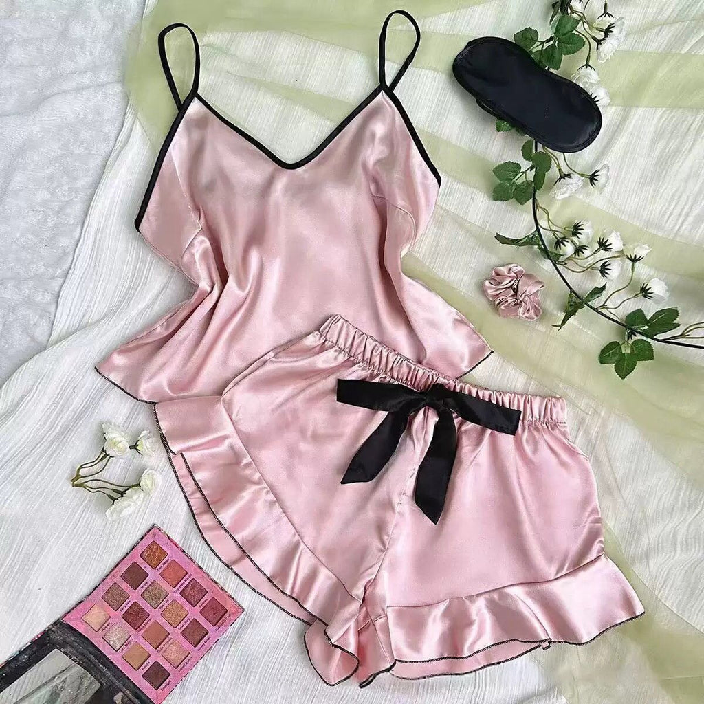 Women's Ice Silk Satin Pajama Set – Vest & Shorts | 5 Colors, Sizes S–XXL