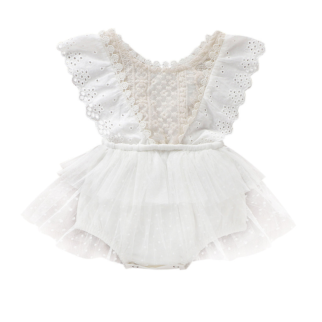 Girls' White Lace Tulle Bow Dress | Sleeveless Summer Party Dress