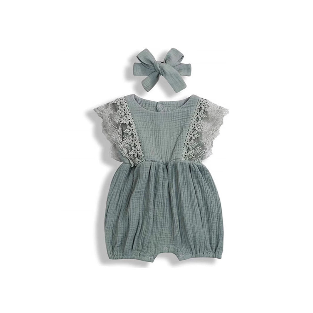 Infant Girl Sleeveless Lace Wrap Dress | Climbing Romper Dress