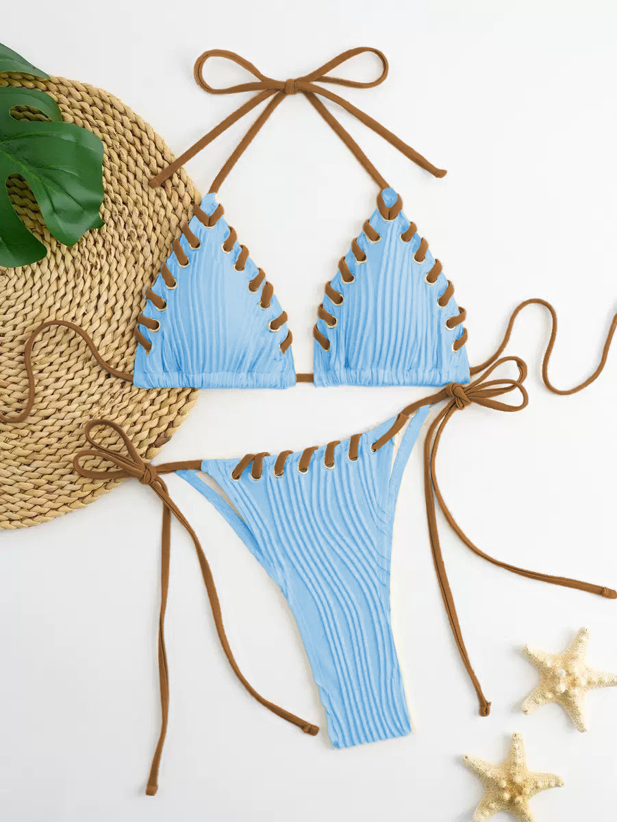 Women's Solid Color Strap Two-Piece Bikini Set