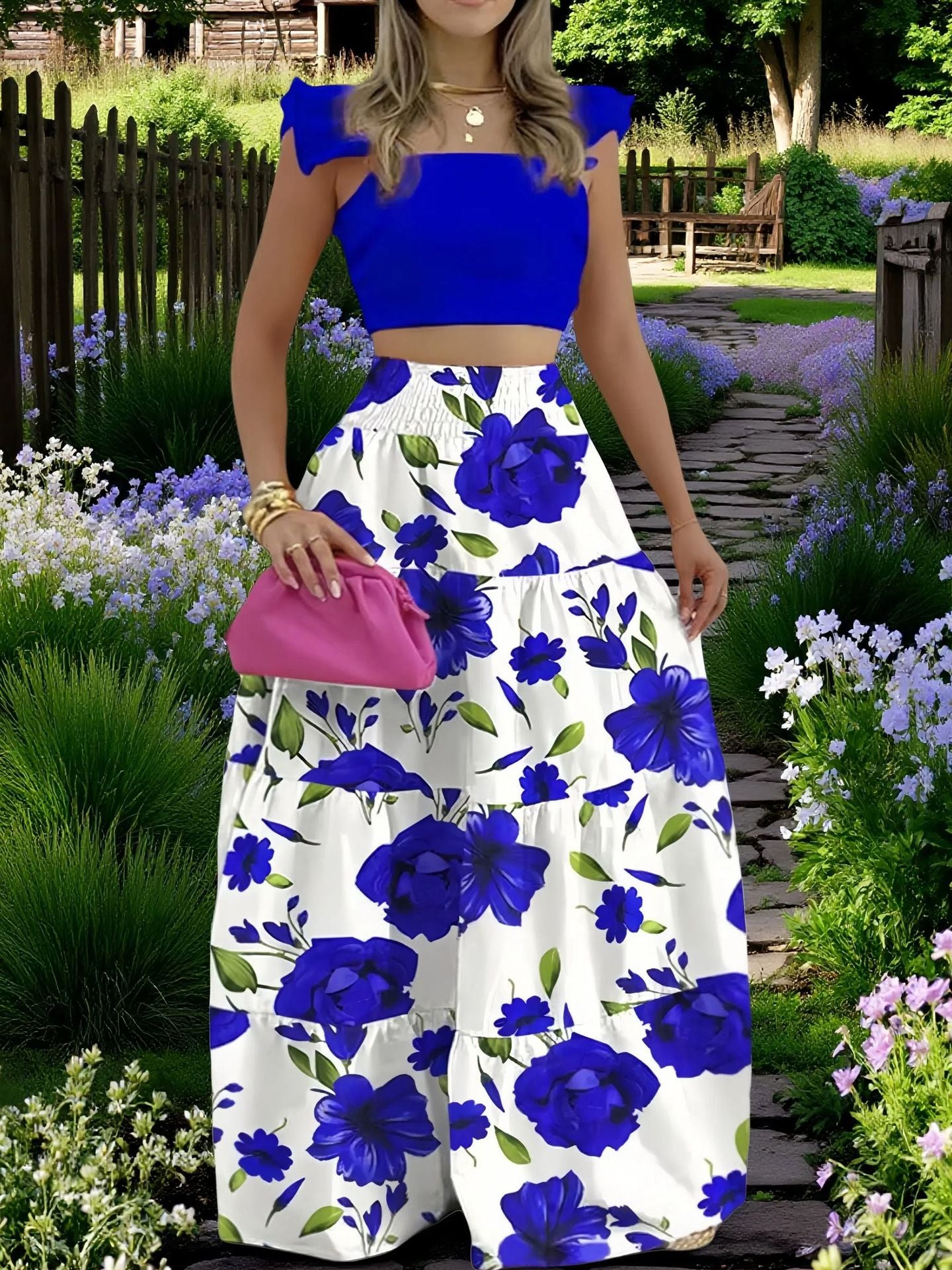 Women's Two-Piece Maxi Dress Set – Sling Top & Swing Skirt