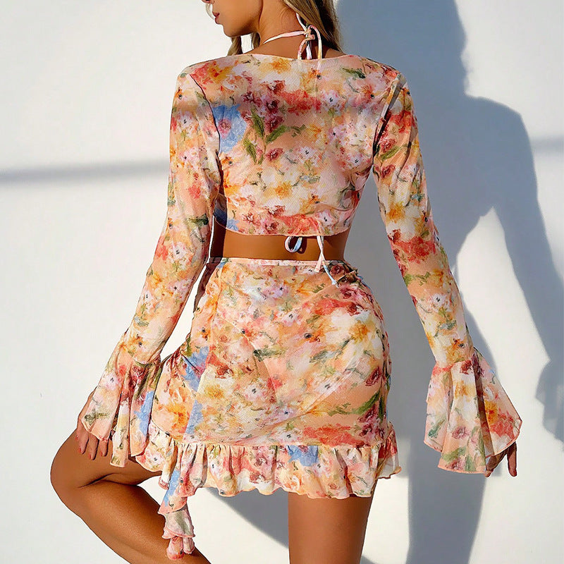 Women's 4-Piece Print Beach Dress Bikini Set | 3 Colors, Sizes XS–L