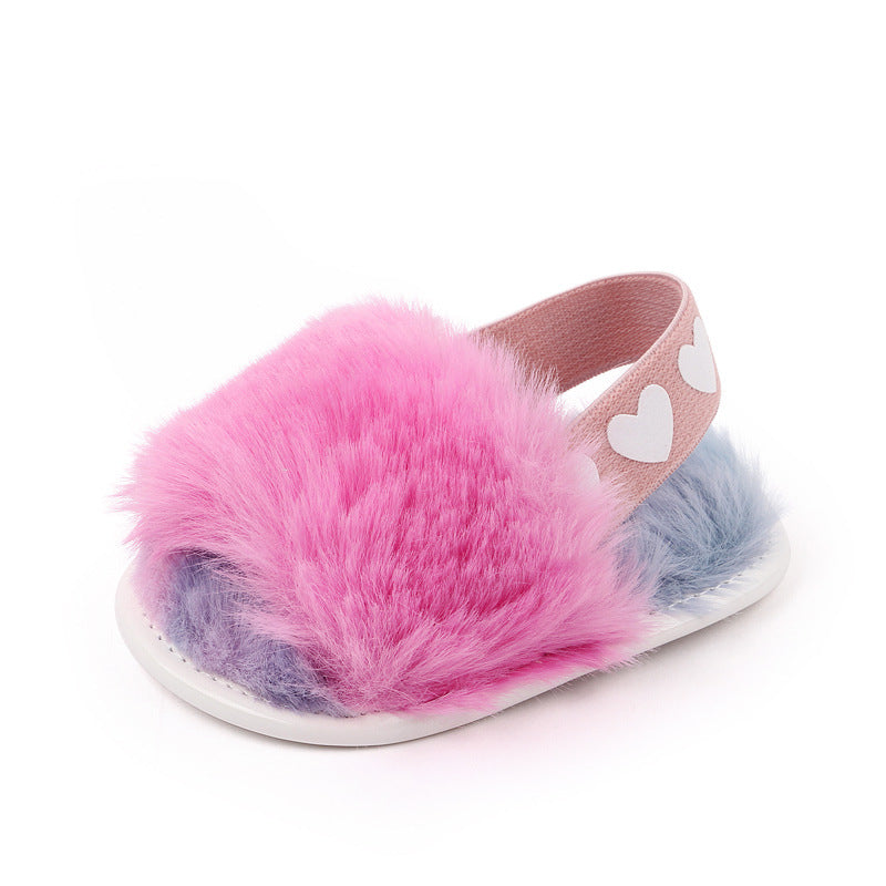 Baby Elastic Fluffy Sandals | Tie-Dye Soft Sole Toddler Shoes