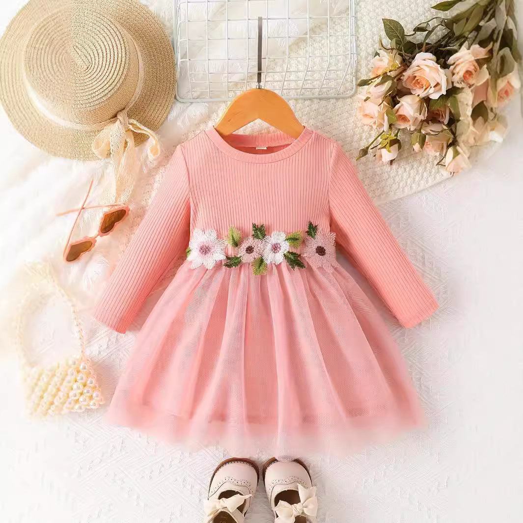 Baby Girl Waist Flower Mesh Dress | Spring & Autumn