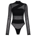 Women's Mesh See-Through Long Sleeve Bodysuit | Bandage Turtleneck Top