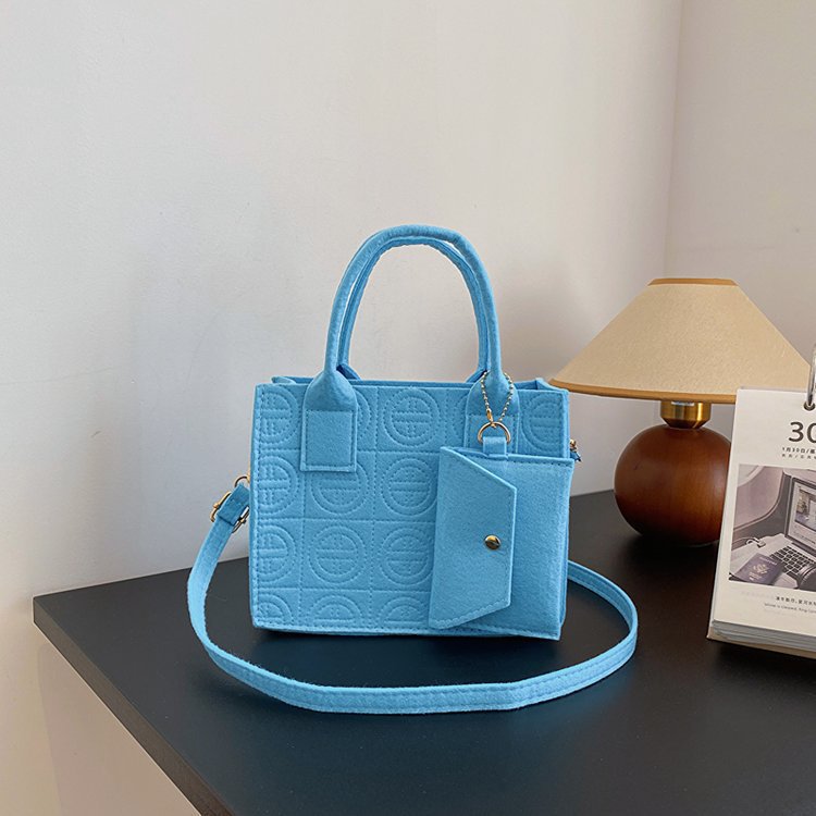 Embossed Two-Piece Handbag Set – Solid Color Tote & Pouch