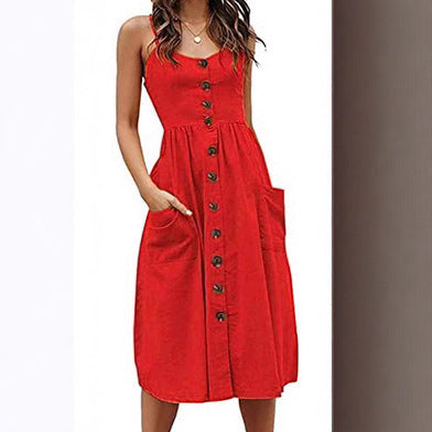 Women's Floral & Solid Strap Midi Dress – High Waist, Sleeveless, Multi-Color