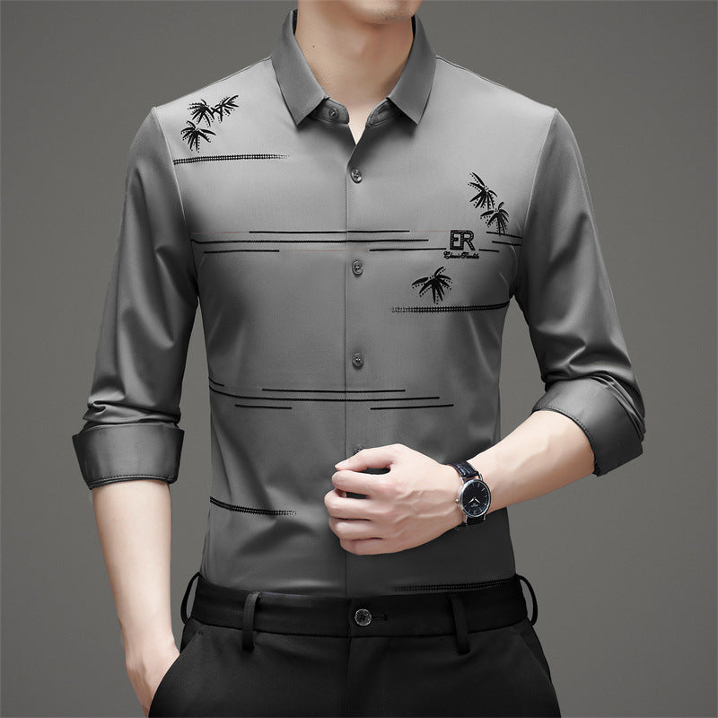 Men's Printed Long-Sleeve Casual Shirt | Wrinkle-Free, Lapel Collar