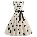 Women's Polka Dot Swing Dress | V-Neck Sleeveless Lace-Up Waist Midi Dress