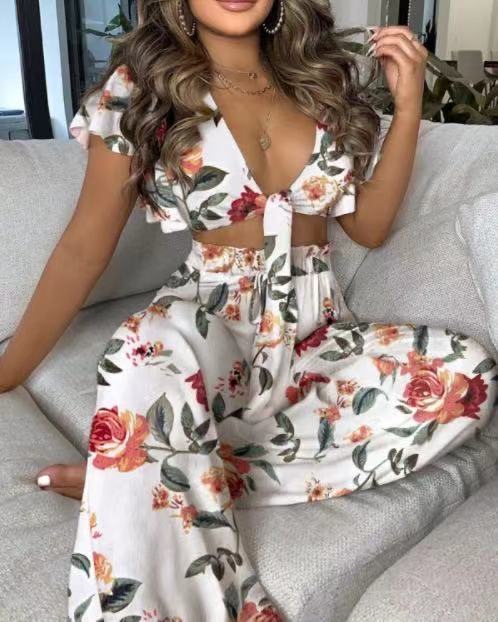 Women's Printed Lace-Up Two-Piece Pants Set