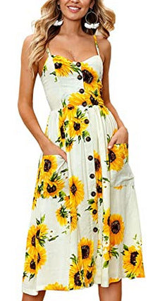 Women's Floral & Solid Strap Midi Dress – High Waist, Sleeveless, Multi-Color