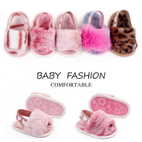 Baby Elastic Fluffy Sandals | Tie-Dye Soft Sole Toddler Shoes