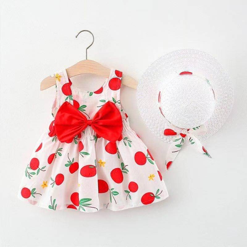 Baby Girls' Korean Cotton Princess Dress | Strawberry & Polka Dot Print