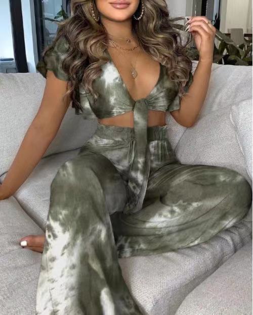Women's Printed Lace-Up Two-Piece Pants Set