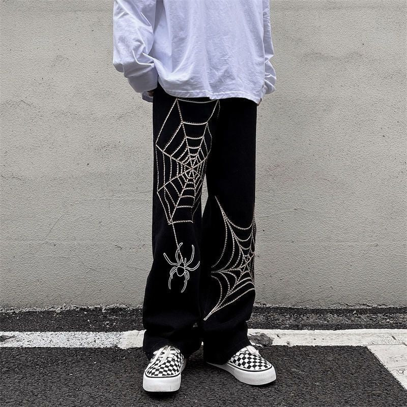 Men's Black Printed Wide Leg Jeans – Loose Fit, High Street Style | Sizes S–3XL
