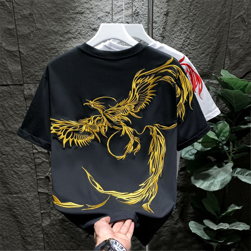 Phoenix Embroidered Crewneck T-Shirt For Men