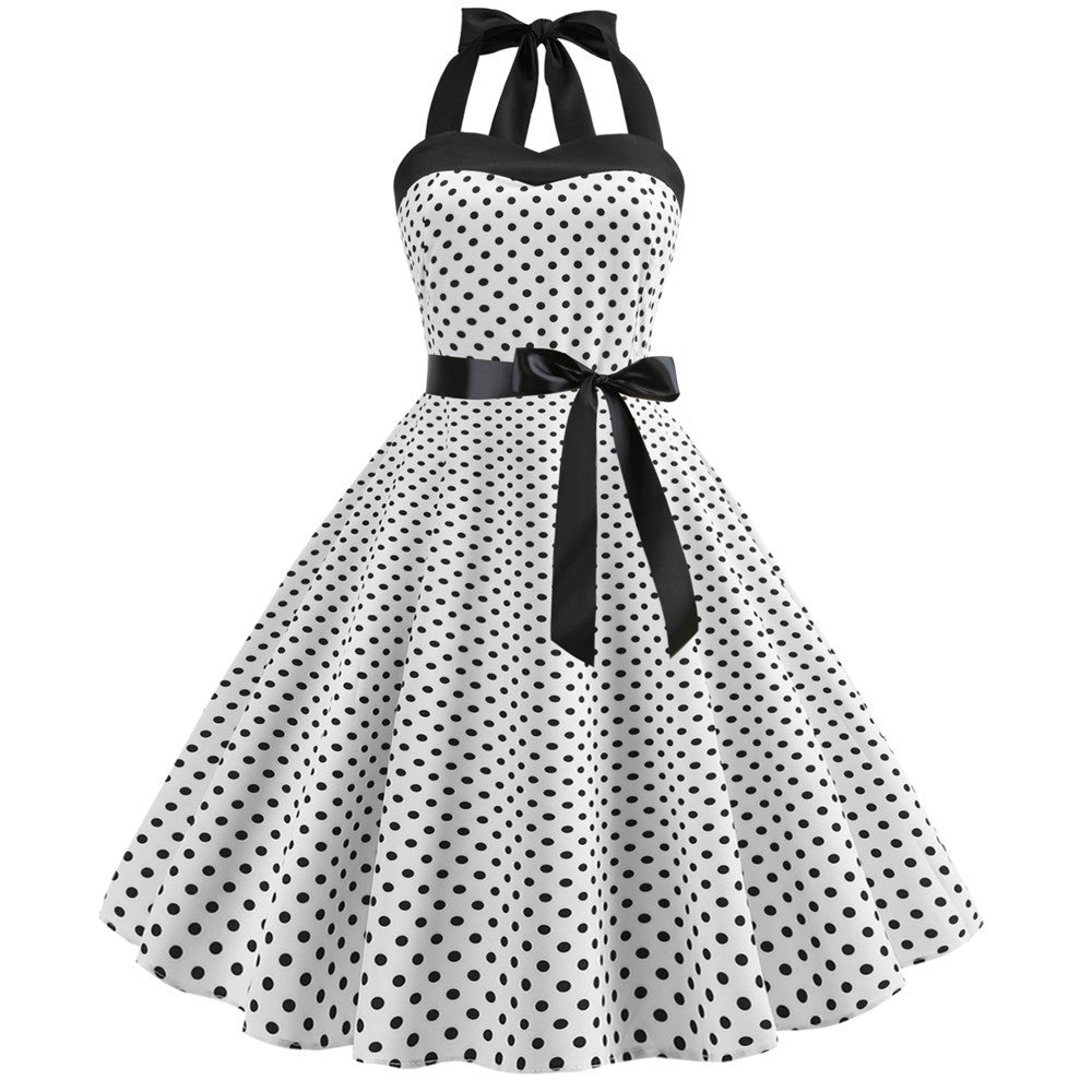 Women's Retro Wave & Dot Print Strap Maxi Dress – 7 Colors, Sizes S–XXL