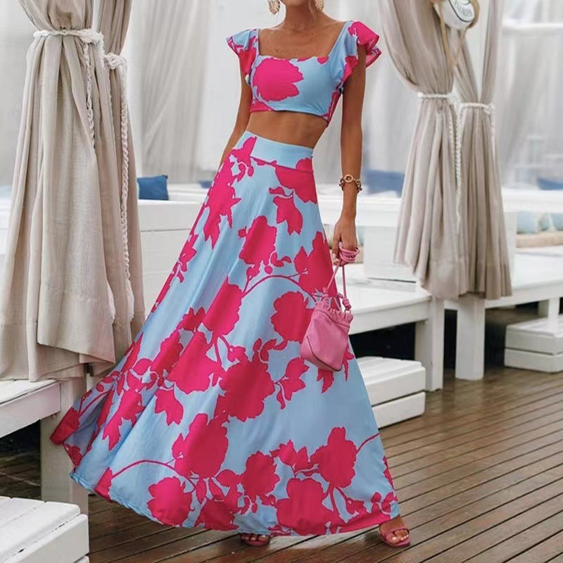 Women's Bohemian Printed Sleeveless Two-Piece Dress Set