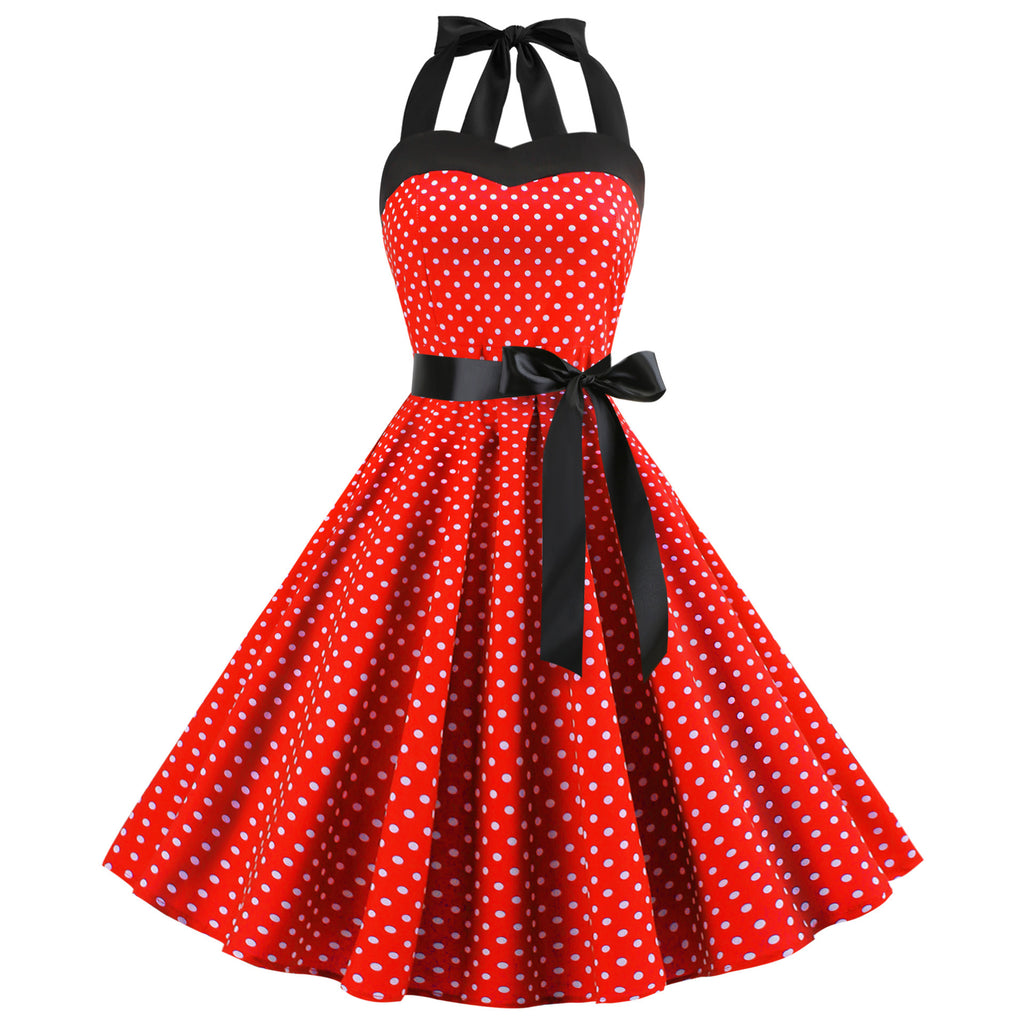 Women's Retro Wave & Dot Print Strap Maxi Dress – 7 Colors, Sizes S–XXL