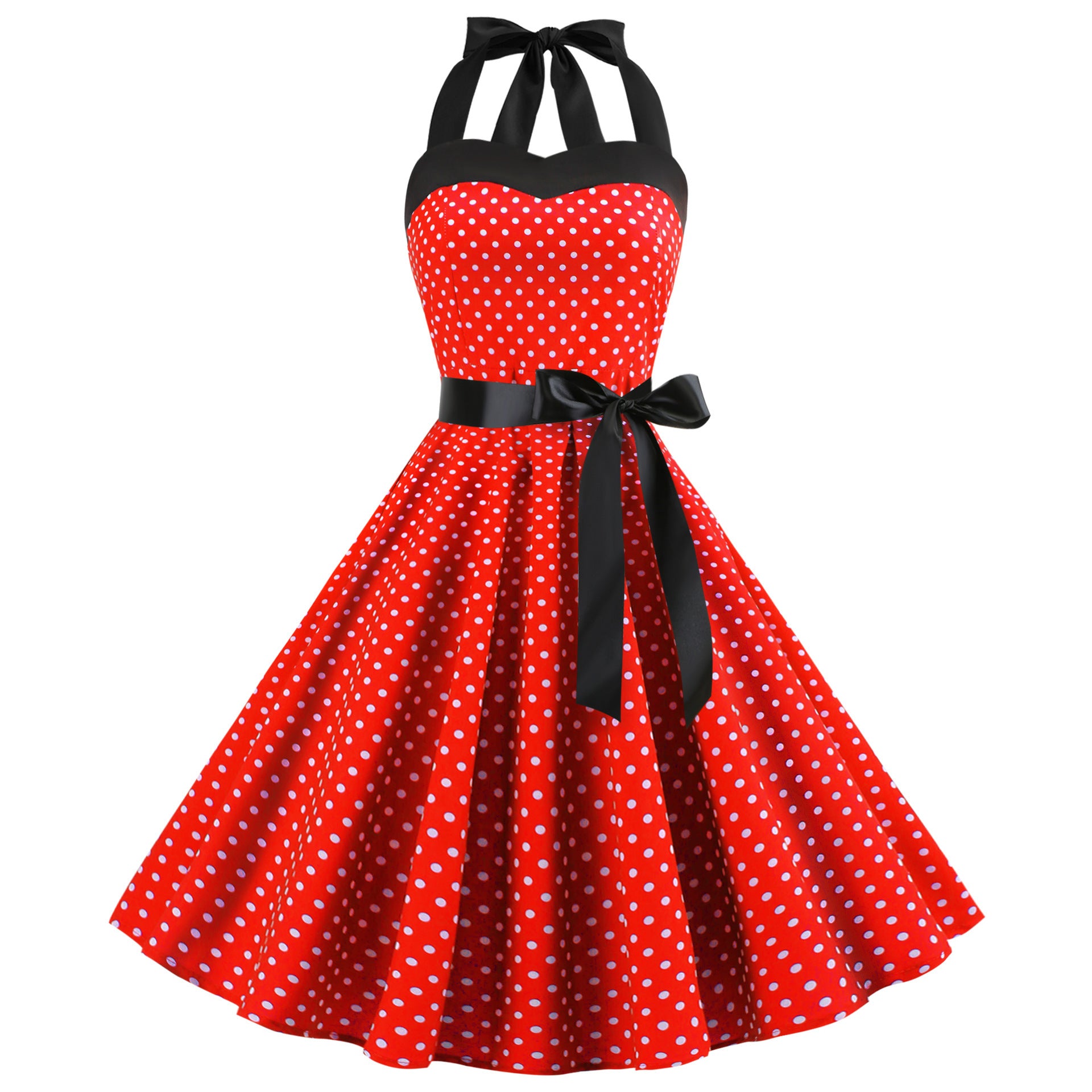 Women's Retro Wave & Dot Print Strap Maxi Dress – 7 Colors, Sizes S–XXL