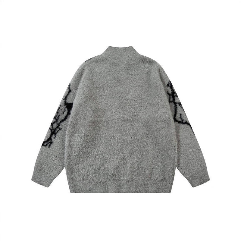Unisex Hip-Hop Lightning Jacquard Zip Cardigan | Retro Loose Streetwear Jacket