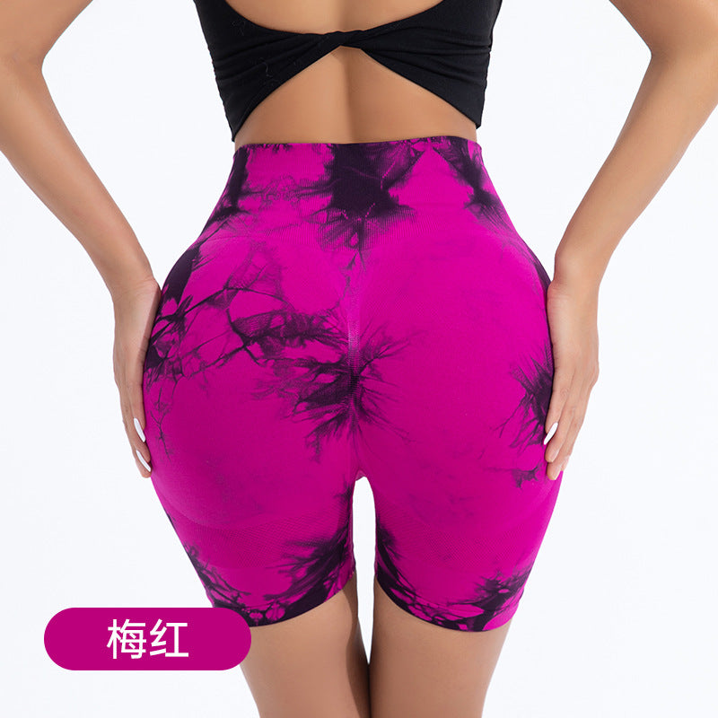 Women's Seamless High-Waist Yoga Shorts – Tie-Dye Print, Hip-Lifting, 10 Colors