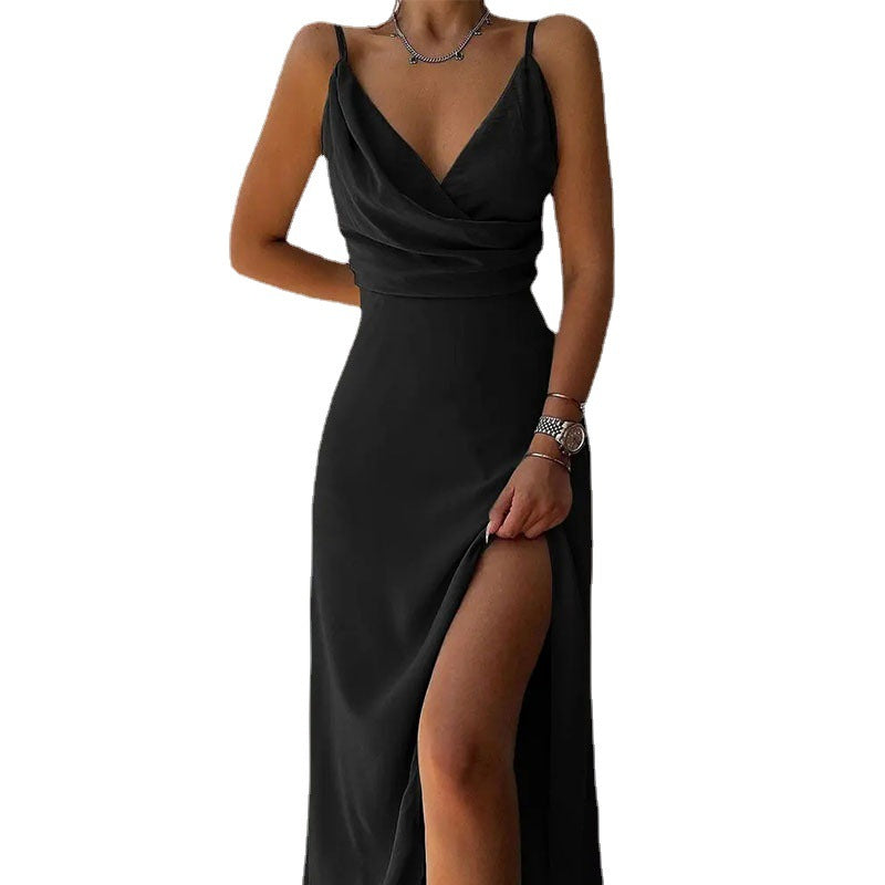 Women's V-Neck Sling Split Print Maxi Dress