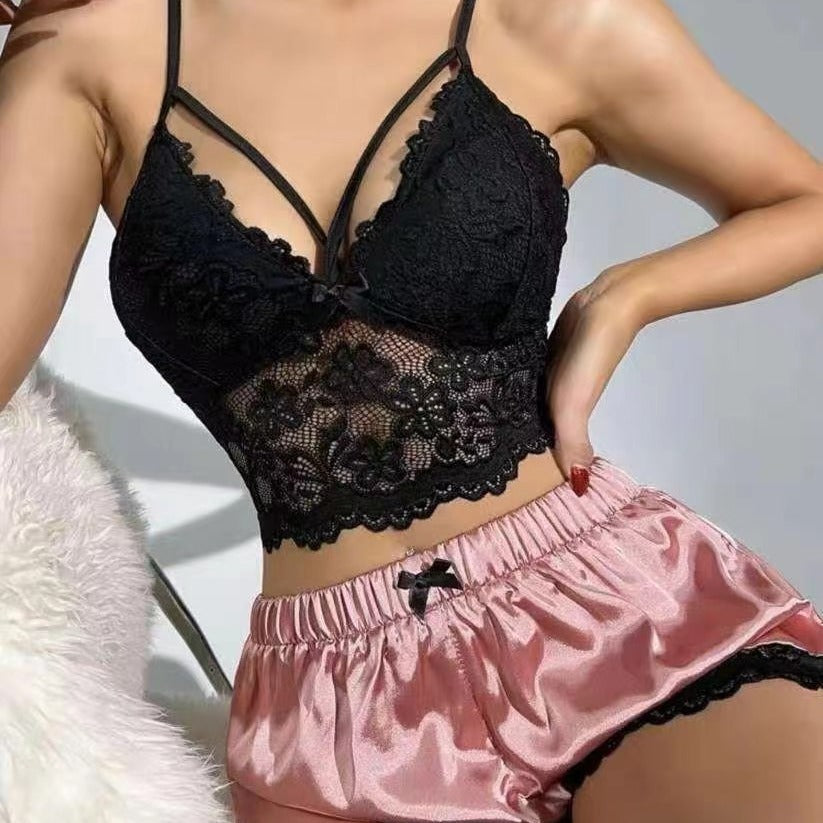 Women's Lace Trim Camisole & Shorts Pajama Set | 7 Colors | S–XXXL
