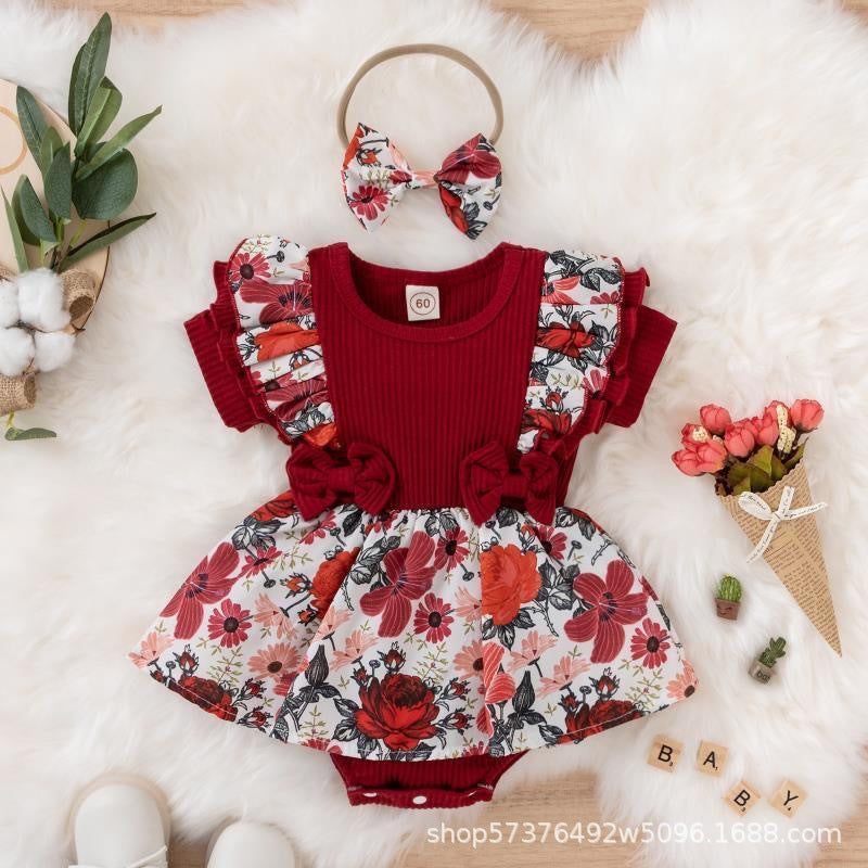 Baby Girl Lace Bow Triangle Romper Dress