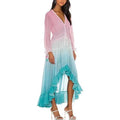 Women's Deep V-Neck Long Sleeve Gradient Print Dress – 3 Colors, Sizes S–XXL