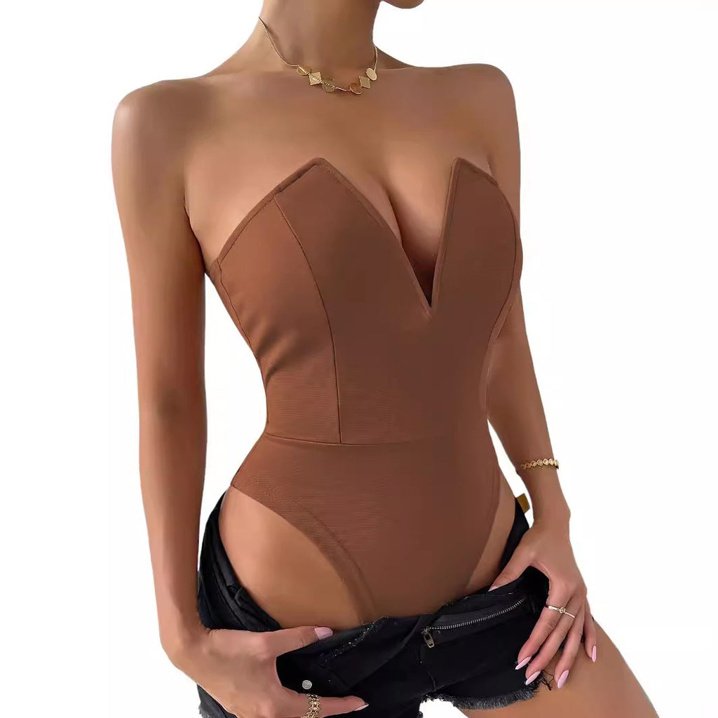 Women's V-Neck Slim Fit Bodysuit | Tight Base Layer Top