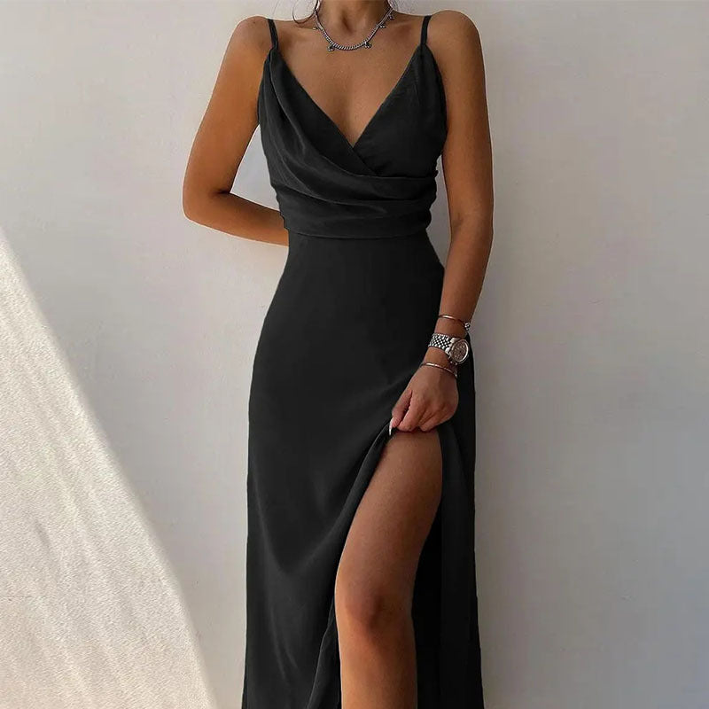 Women's V-Neck Sling Split Print Maxi Dress