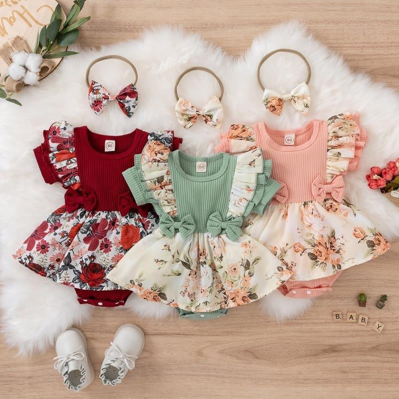 Baby Girl Lace Bow Triangle Romper Dress