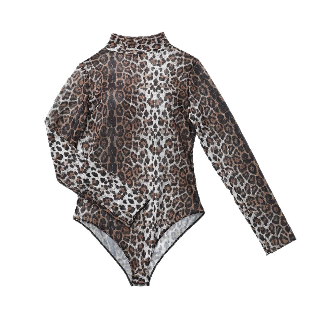 Women's Yellow Leopard Print Sleeveless Bodysuit | Sexy Fitted Top