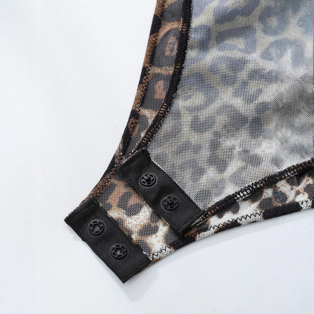 Women's Yellow Leopard Print Sleeveless Bodysuit | Sexy Fitted Top