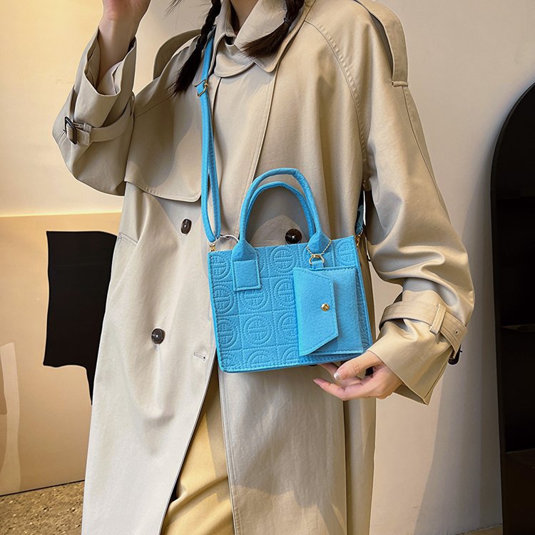 Embossed Two-Piece Handbag Set – Solid Color Tote & Pouch