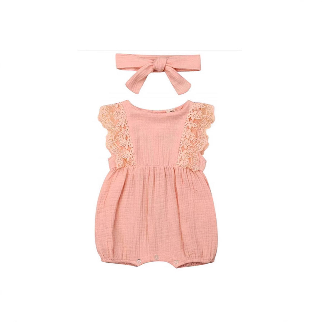Infant Girl Sleeveless Lace Wrap Dress | Climbing Romper Dress